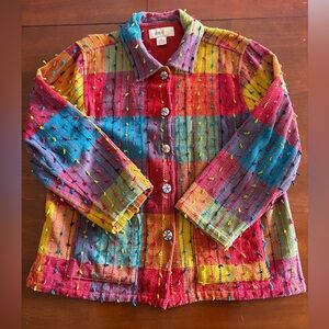 Vintage Anu By Natural Patchwork Textured Multi-Color Coat Blazer Jacket size XL